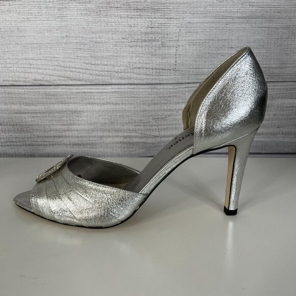 J. Renee Heels Y2K Metallic Peep Toe Heels 9.5 Silver HOCO Cocktail Formal 3.5" - Picture 6 of 12